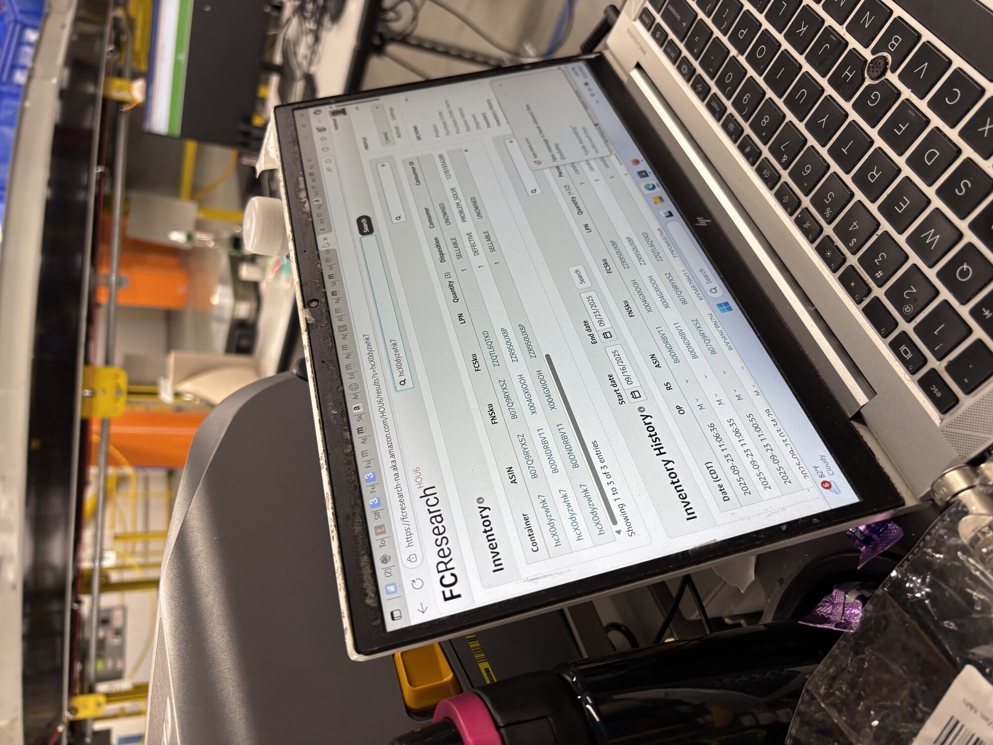 PS associate's workstation — Google Doc reference, handheld scanner, and multiple tool windows open side-by-side